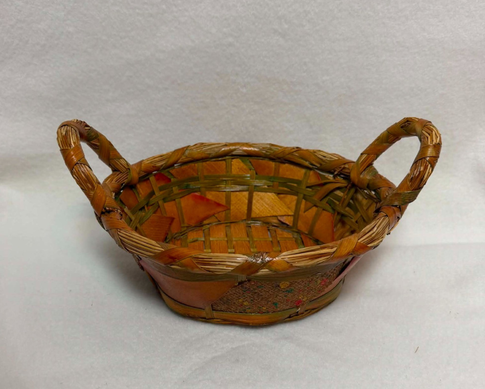 Vintage Woven Wicker Oval Basket With Handles Boho Farmhouse Country Decor